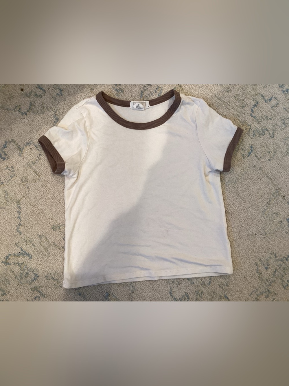 Full Tilt White Tee with Brown Ringer Trim